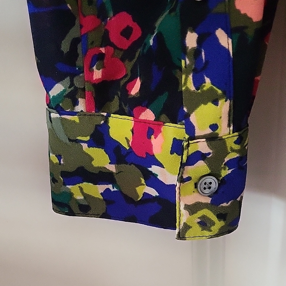J.Crew Floral Abstract Print Tunic Blouse Green & Blue Long Sleeve Women Size S - Picture 6 of 7